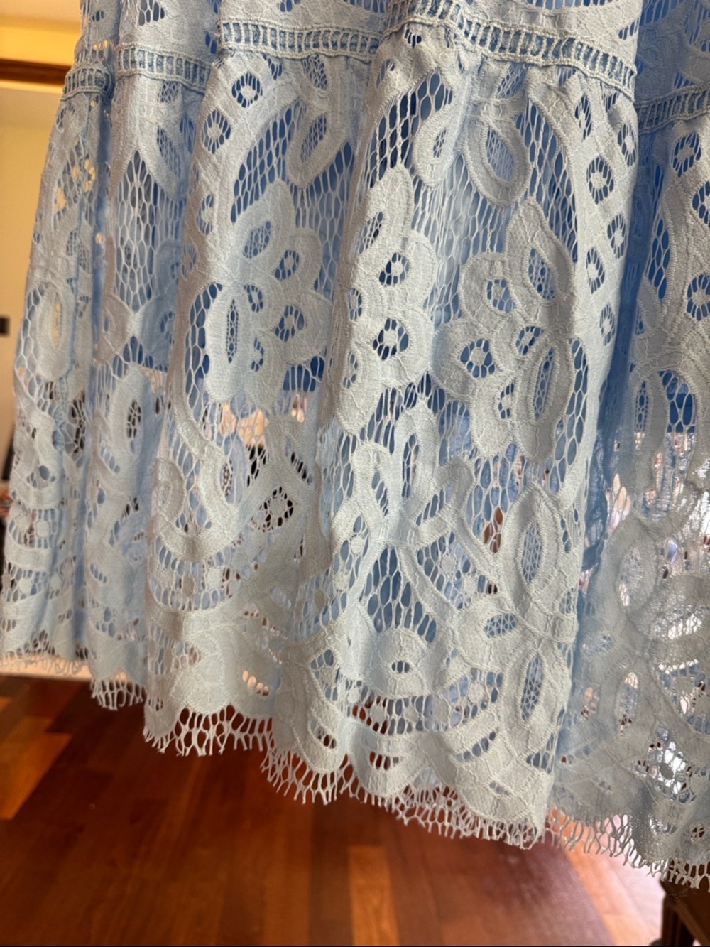 Light Blue Lace Midi Dress - V-Neck Dress - Picture 4 of 8